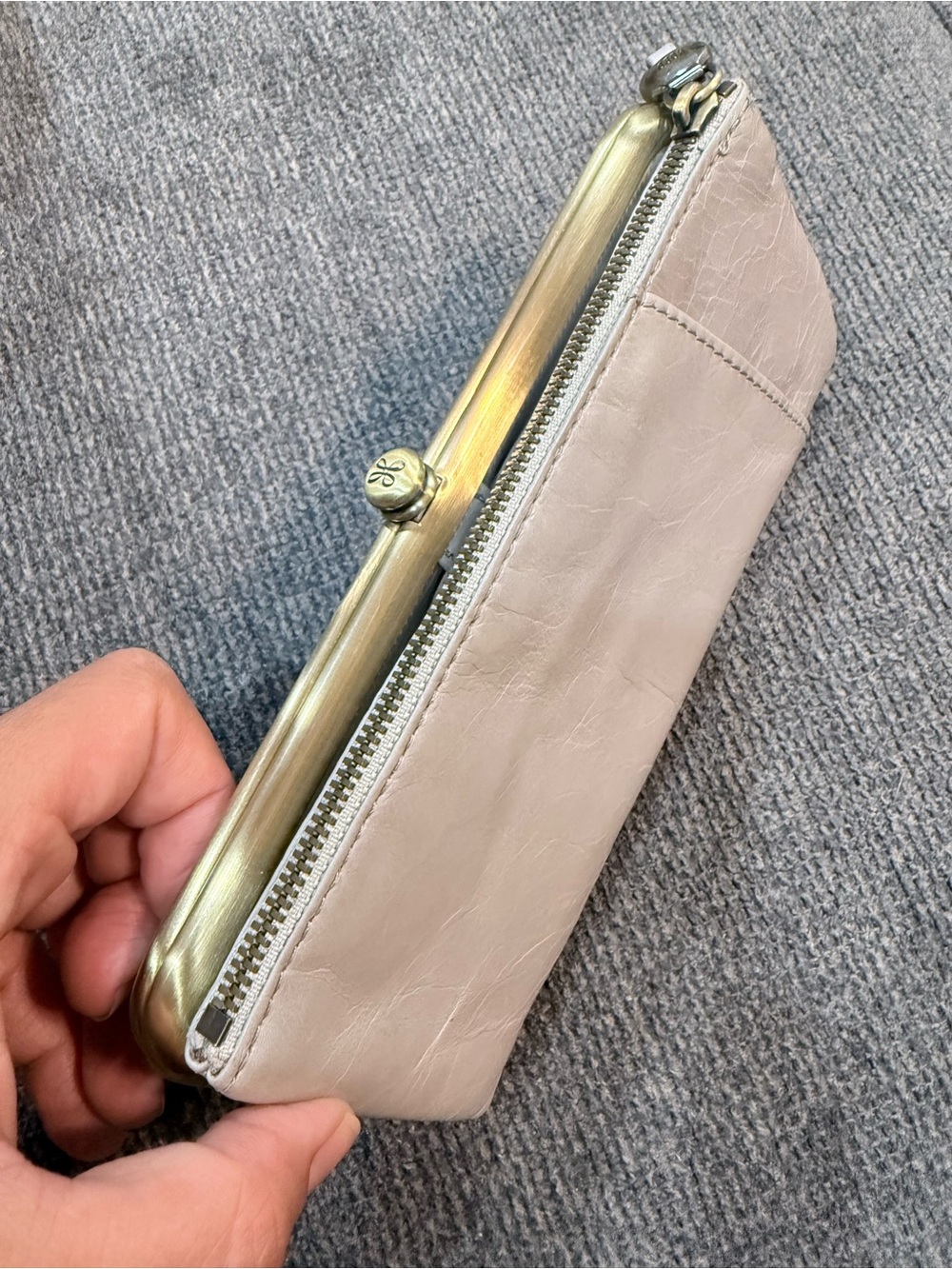Leather Frame Clutch Wallet - Light Taupe